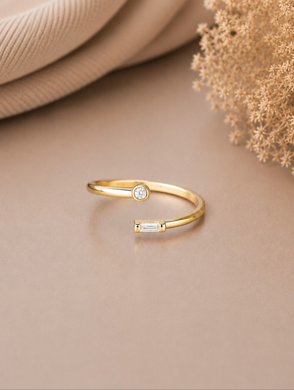Gold Adjustable Ring with Clear Stones